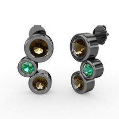 Vinda Küpe - Dumanlı kuvars ve yeşil kuvars 925 ayar siyah rodyum kaplama gümüş küpe #1ubu5dd