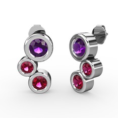 Rodolit garnet ve ametist 14 ayar beyaz altın küpe