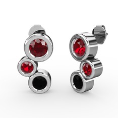 Siyah zirkon ve garnet 14 ayar beyaz altın küpe