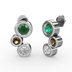 Swarovski, yeşil kuvars ve dumanlı kuvars 14 ayar beyaz altın küpe