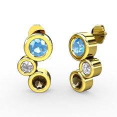 Vinda Küpe - Dumanlı kuvars, akuamarin ve swarovski 14 ayar altın küpe #1v6b1g