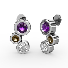 Vinda Küpe - Swarovski, ametist ve dumanlı kuvars 14 ayar beyaz altın küpe #1vcegxg