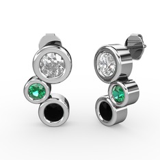 Siyah zirkon, swarovski ve yeşil kuvars 8 ayar beyaz altın küpe