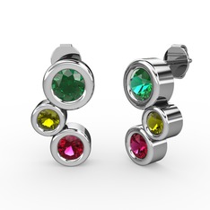 Vinda Küpe - Rodolit garnet, yeşil kuvars ve peridot 14 ayar beyaz altın küpe #1vw1rbn