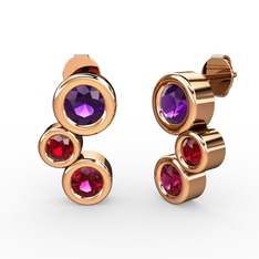 Vinda Küpe - Rodolit garnet, ametist ve garnet 8 ayar rose altın küpe #1w0mf0y