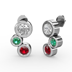 Garnet, pırlanta ve yeşil kuvars 8 ayar beyaz altın küpe (1.84 karat)