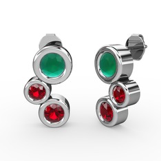 Garnet ve kök zümrüt 8 ayar beyaz altın küpe