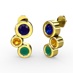 Vinda Küpe - Kök zümrüt, lab safir ve sitrin 8 ayar altın küpe #1wb2iix