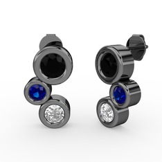 Swarovski, siyah zirkon ve lab safir 925 ayar siyah rodyum kaplama gümüş küpe