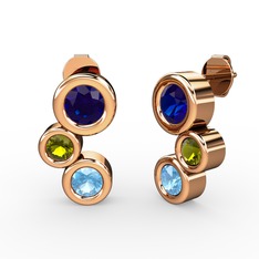 Akuamarin, lab safir ve peridot 925 ayar rose altın kaplama gümüş küpe