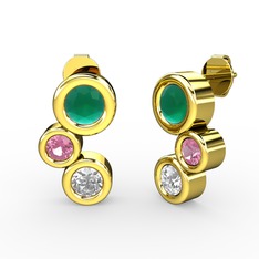 Vinda Küpe - Swarovski, kök zümrüt ve pembe kuvars 925 ayar altın kaplama gümüş küpe #1wlp465