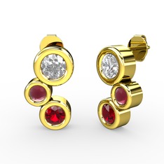 Vinda Küpe - Garnet, swarovski ve kök yakut 18 ayar altın küpe #1wnkr49