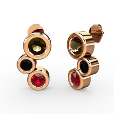 Vinda Küpe - Garnet, dumanlı kuvars ve siyah zirkon 18 ayar rose altın küpe #1wzxpho