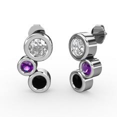 Vinda Küpe - Siyah zirkon, swarovski ve ametist 925 ayar gümüş küpe #1x9dn0m