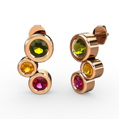 Vinda Küpe - Rodolit garnet, peridot ve sitrin 14 ayar rose altın küpe #1x9xwn9
