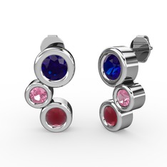 Vinda Küpe - Kök yakut, lab safir ve pembe kuvars 14 ayar beyaz altın küpe #1xh2t2u