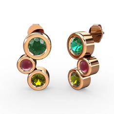 Peridot, yeşil kuvars ve kök yakut 8 ayar rose altın küpe