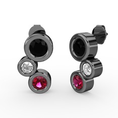 Vinda Küpe - Rodolit garnet, siyah zirkon ve pırlanta 925 ayar siyah rodyum kaplama gümüş küpe (0.48 karat) #1xi9y5e