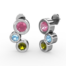 Peridot, pembe kuvars ve akuamarin 925 ayar gümüş küpe