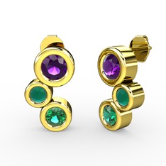 Vinda Küpe - Yeşil kuvars, ametist ve kök zümrüt 925 ayar altın kaplama gümüş küpe #1xrrvnv