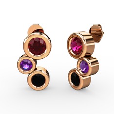 Vinda Küpe - Siyah zirkon, rodolit garnet ve ametist 18 ayar rose altın küpe #1y188id