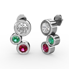 Vinda Küpe - Rodolit garnet, swarovski ve yeşil kuvars 925 ayar gümüş küpe #1y4170j