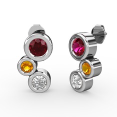 Vinda Küpe - Beyaz zirkon, rodolit garnet ve sitrin 925 ayar gümüş küpe #1y8drf2