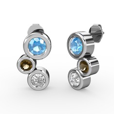 Vinda Küpe - Swarovski, akuamarin ve dumanlı kuvars 14 ayar beyaz altın küpe #1yhrrwq