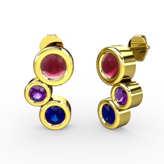 Vinda Küpe - Lab safir, kök yakut ve ametist 8 ayar altın küpe #1yjmy6m