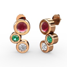 Vinda Küpe - Swarovski, kök yakut ve yeşil kuvars 8 ayar rose altın küpe #1yn6we2