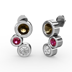 Swarovski, dumanlı kuvars ve rodolit garnet 8 ayar beyaz altın küpe