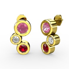 Vinda Küpe - Garnet, pembe kuvars ve beyaz zirkon 14 ayar altın küpe #1yzmoaw