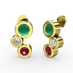 Vinda Küpe - Rodolit garnet, kök zümrüt ve pırlanta 8 ayar altın küpe (0.48 karat) #1z0tr5z