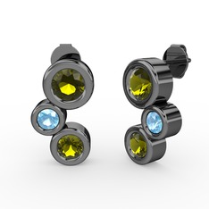 Peridot ve akuamarin 925 ayar siyah rodyum kaplama gümüş küpe