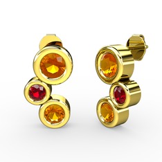 Sitrin ve garnet 18 ayar altın küpe