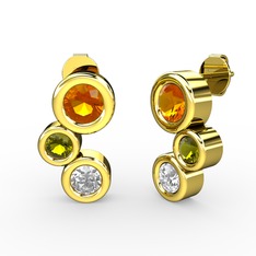 Vinda Küpe - Beyaz zirkon, sitrin ve peridot 8 ayar altın küpe #25q205