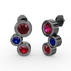 Garnet, rodolit garnet ve lab safir 925 ayar siyah rodyum kaplama gümüş küpe