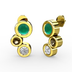 Vinda Küpe - Beyaz zirkon, kök zümrüt ve dumanlı kuvars 18 ayar altın küpe #2lw74t