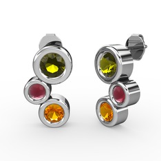 Vinda Küpe - Sitrin, peridot ve kök yakut 18 ayar beyaz altın küpe #2qxf9g