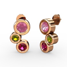 Vinda Küpe - Rodolit garnet, pembe kuvars ve peridot 925 ayar rose altın kaplama gümüş küpe #2sdhhz