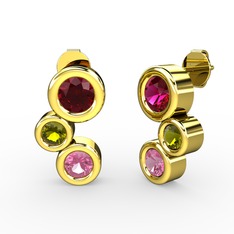 Vinda Küpe - Pembe kuvars, rodolit garnet ve peridot 18 ayar altın küpe #2yji3p