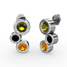 Vinda Küpe - Sitrin, peridot ve siyah zirkon 925 ayar gümüş küpe #31h2m3