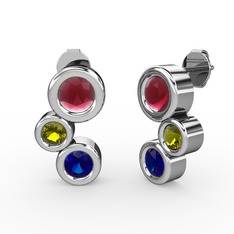 Vinda Küpe - Lab safir, kök yakut ve peridot 8 ayar beyaz altın küpe #33ulen