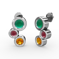 Vinda Küpe - Sitrin, kök zümrüt ve kök yakut 18 ayar beyaz altın küpe #3446n7