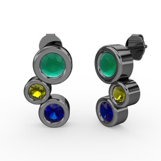 Vinda Küpe - Lab safir, kök zümrüt ve peridot 925 ayar siyah rodyum kaplama gümüş küpe #37rsr3