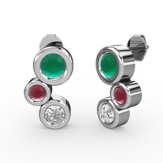 Swarovski, kök zümrüt ve kök yakut 925 ayar gümüş küpe