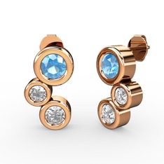 Vinda Küpe - Swarovski, akuamarin ve beyaz zirkon 8 ayar rose altın küpe #3ox5d