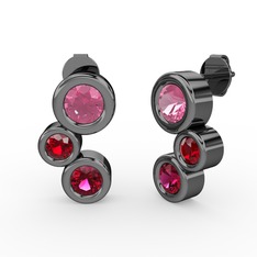 Rodolit garnet, pembe kuvars ve garnet 925 ayar siyah rodyum kaplama gümüş küpe