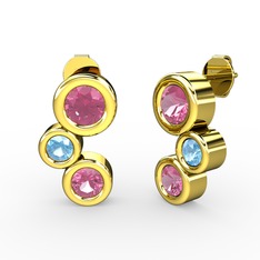 Vinda Küpe - Pembe kuvars ve akuamarin 18 ayar altın küpe #3ybywk