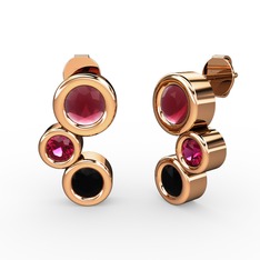 Siyah zirkon, kök yakut ve rodolit garnet 18 ayar rose altın küpe